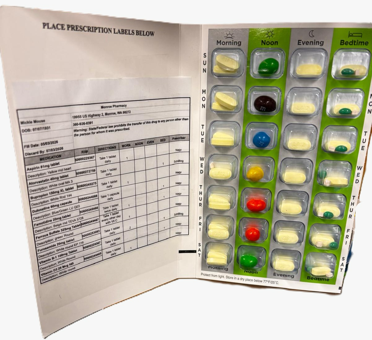 Example bubble pack medication packaging